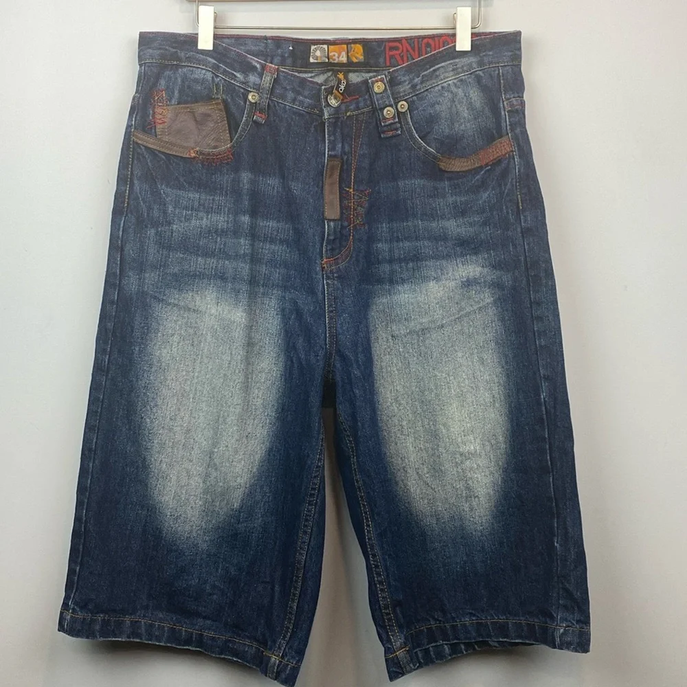 Baggy Akademiks Shorts • Native Warrior denim jorts 90s - 2000s jnco style - Picture 2 of 14